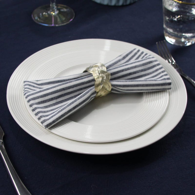 INFEI Plain Striped Cotton Linen Blended Dinner Cloth Napkins - Set of 12 (40 x 30 cm) - for Events & Home Use (Navy) - Image 2
